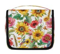 Mexpekil Trousse de toilette de voyage à suspendre pour femme - Tournesol rouge - Grande trousse de toilette portable pour maquillage - Pour filles et garçons