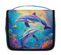 Mexpekil Trousse de toilette de voyage à suspendre pour femmes, deux dauphins, natation, grande trousse de toilette, trousse de maquillage portable pour filles et garçons
