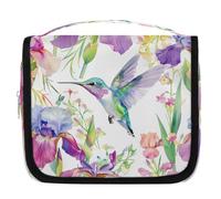 Mexpekil Trousse de toilette de voyage étanche à suspendre avec crochet, motif colibri, iris et fleurs