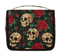 Mexpekil Trousse de toilette rose Day of The Dead Skull pour femmes, hommes, femmes, étanche, à suspendre, avec crochet, trousse de maquillage