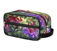 Mexpekil Trousse de toilette violette avec fleur d'orchidée et colibri, trousse de toilette, trousse de maquillage, pochette de rangement pour femmes, hommes, garçons et filles
