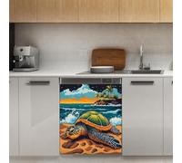 Mexpekil Turtle Sea Beach Aimant de lave-vaisselle 53,3 x 66 cm Autocollant décoratif pour porte d'entrée étanche Panneau magnétique