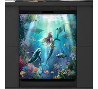 Mexpekil Underworld Mermaid Ocean Sea Aimant de lave-vaisselle | Housses décoratives réutilisables pour lave-vaisselle - Panneau avant magnétique - 58,4 x 66 cm - Autocollant pour appareils
