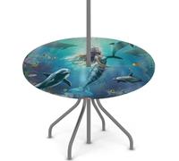 Mexpekil Underworld Nappe ronde d'extérieur sirène avec trou pour parapluie, bord élastique, imperméable, avec fermeture éclair, pour terrasse, pique-nique, fête, 91,4 à 111,8 cm