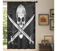 Mexpekil Voilage semi-transparent rétro avec tête de mort de pirate pour salon, chambre à coucher, cuisine, 140 cm de large, 1 panneau