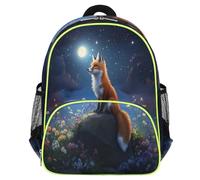 Mexpekil Wildlife Fox Galaxy Sac à dos d'école, léger et imperméable pour enfants avec sangle de poitrine et porte-bouteille d'eau