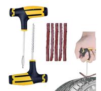 MEXRUMI 7 Pièces Kit De Réparation De Pneu De Voiture/Moto Plug Tubeless De Réparation De Pneu Crevaison Répare Les Crevaisons Voiture Moto Avec 5Pcs Mèches 1Pc Outil En T Spiralé Und Insert D'Outil E