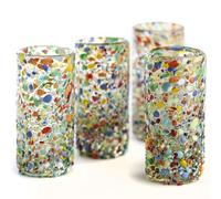 MEXTEQUIL - Lot de 4 verres à shot mexicains authentiques à tequila - 60 ml - Verres à shot mexicains soufflés à la main (confettis)