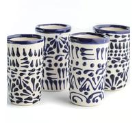 MEXTEQUIL - Lot de 4 verres à shot mexicains - Verres à tequila Talavera peints à la main de 60 ml - Gobelets colorés en céramique authentique avec dentelle bleue
