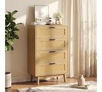 MEXUS Chiffonnier 4 Tiroirs, Couleur Bois Naturel Meuble Tiroir, Meuble Salon Rangement, Tiroir Rangement, Applicable à Rangez Objets Quotidien Tels Papeterie, Outils Accessoires (Couleur chêne)
