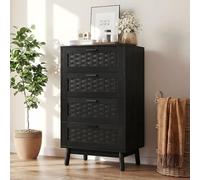MEXUS Chiffonnier 4 Tiroirs, Couleur Bois Naturel Meuble Tiroir, Meuble Salon Rangement, Tiroir Rangement, Applicable à Rangez Objets Quotidien Tels Papeterie, Outils Accessoires (Noir)