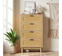 MEXUS Chiffonnier 4 Tiroirs, Couleur Bois Naturel Meuble Tiroir, Meuble Salon Rangement, Tiroir Rangement, Applicable à Rangez Objets Quotidien Tels Papeterie, Outils Accessoires Electroniques