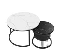 MEXUS Ensemble de 2 Tables Basses Rondes Modernes, placage marbre, Combinaison Table Basse, pour Salon, Balcon et Bureau, Structure en métal, Ø 80 et Ø 60 cm (Noir et Blanc)