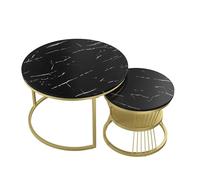 MEXUS Ensemble de 2 Tables Basses Rondes Modernes, placage marbre, Combinaison Table Basse, pour Salon, Balcon et Bureau, Structure en métal, Ø 80 et Ø 60 cm (Noir et Or)