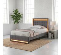 MEXUS Lit Coffre 140x200cm, Hydraulique Lit Rangement, LED/USB, Lit Rembourré, Lit 2 Personnes, Applicable à Essentiels Rangement, Création Atmosphère Agréable et Recharge (Tiroir Gris, 90x200cm)