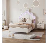 MEXUS Lit Enfant 90x190cm, Lit Fille, LED Lit Rembourré, Couronne Lit Princesse, Applicable à Réalisez rêve Princesse Votre Enfant, Créez Ambiance Féérique et Prenez Superbes Photos (Rose, 90 x 190c)
