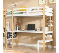 MEXUS Lit Mezzanine 90x200cm,Llit Mezzanine Enfant Bicolore, Lit Mezzanine Bureau, Échelles et Garde-Corps, Applicable Espaces Dédiés Sommeil, Etudes, Jeux et Rangement sont Intégrés Verticalement