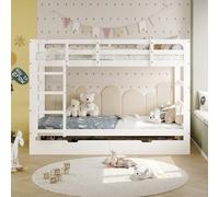 MEXUS Lit superposé Enfant 90x200 cm, lit Double Amovible avec escalier et tiroirs de Rangement, lit Mezzanine avec sommier à Lattes, Bois Massif, sans Matelas, Blanc