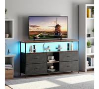 MEXUS Meuble TV, LED Meuble Tele Haut, Meuble TV avec Rangement, Etagères Réglables, 4 tiroirs en Tissu, Intégrez Solutions Rangement Optimisez Visionnage Améliorez L'esthétique (Noir, 137cm)