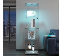 MEXUS Vitrine en Verre, Meuble de Rangement Autonome avec éclairage LED, vitrine en Verre à 4 Couches, Convient pour Bureau, Salon, Cuisine, 164 x 42,5 x 36,5 cm (Blanc)