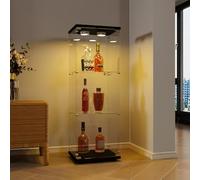 MEXUS Vitrine Moderne en Verre avec 3 étagères en Verre, 1 Porte, éclairage LED et Serrure, Verre trempé, 125x42x36cm, Convient pour Salon, Chambre, Bureau (Noir+LED)