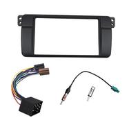 MEXWLOP 1 for 2 Double Din Fascia, for, série 3 E46 1998-2005 Kit de Garniture Montage Tableau Bord Radio Adaptateur d'antenne câblage ISO Garniture Audio pour Voiture(180x105mm with ISO)