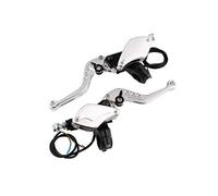 MEXWLOP 1 paire 22 cm 7/8 leviers de cylindre de moto universels pompe de frein hydraulique poignées d'embrayage levier de guidon réservoir ensemble accessoires Yamah Levier de frein moto(Silver)