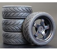 MEXWLOP Lot de 4 Jantes Roue en Caoutchouc RC 26 mm, hexagonales 12 1:10, for HSP, for HPI, Sprint 2 Drift RS4 sur Route 4WD Pneus Haute adhérence pour télécommande(6030-6086)