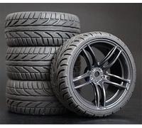 MEXWLOP Lot de 4 Jantes Roue en Caoutchouc RC 26 mm, hexagonales 12 1:10, for HSP, for HPI, Sprint 2 Drift RS4 sur Route 4WD Roues pour Voitures Miniatures radiocommandées(9065-8002)