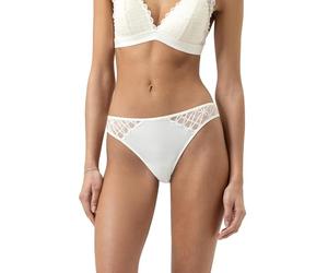 Mey Femme brésilien : coupe profonde et hanche, taille élastique, côtés et dos en dentelle, empiècement en coton à l'entrejambe, color blocking, série Poetry Temptation, champagne, L