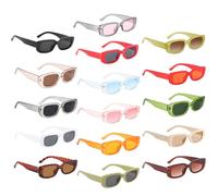 MEYAGOT 16 Pièces Lunettes De Soleil Rectangulaires Vintage Pour Homme Et Femme, Lunettes De Soleil Rétro Avec Protection Uv, Lunettes Tendance Pour Les Voyages Et La Vie Quotidienne