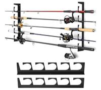 MEYAGOT Lot de 2 supports de canne à pêche horizontaux à fixer au mur, multifonctionnel, peut contenir 6 cannes, noir, fer, 2 cm x 1 cm x 2 cm, matériel de pêche, queues de billard, articles longs