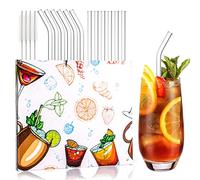 MEYDLL 12 Pailles de Verre Réutilisables, Pailles Transparentes pour la Boisson, 6 Pailles de Verre Droites et 6 Courbées avec 4 Brosses de Nettoyage, Pailles pour Cocktails, Milkshakes Jus