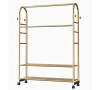 MEYEBP Porte-Manteau Doré avec roulettes, Porte-Manteau avec 2 Porte-Chaussures, Peut Stocker des Vêtements, des Chapeaux Et des Chaussures, Adapté Aux Magasins De Vêtements