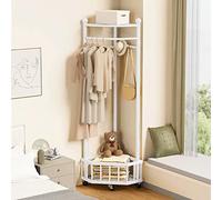 MEYEBP Porte-Manteau Doré Sur Roulettes Avec Panier De Rangement, D'angle En Métal, Porte-Pantalon Pour Couloir, Salon, Chambre à Coucher