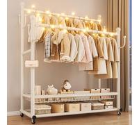 MEYEBP Porte-Manteau en Métal Porte-vêtements sur roulettes, Porte-Manteau en Acier Au Carbone avec 2 Couches De Rangement Et 2 Tringles à Vêtements, Porte-Manteau Amovible