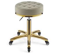 MEYEBP Tabouret Roulant Tabouret Pivotant, Tabouret De Coiffeur Réglable en Hauteur sur Roues, Tabouret Hydraulique Robuste en Métal avec Tige De Chaise Dorée pour Cuisine, Salon