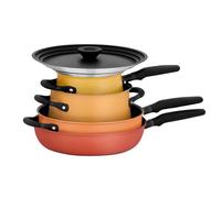 Meyer Accent Spark Lot de 6 casseroles et poêles empilables avec couvercles universels et forme anti-déversement, mélange d'acier inoxydable et anti-adhésifs
