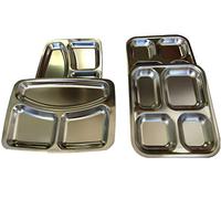 Meyerle Stahlwaren Plateau de cantine / assiettes de service en acier inoxydable brillant rectangulaire - 3 ou 4 compartiments au choix (4, 3 compartiments)