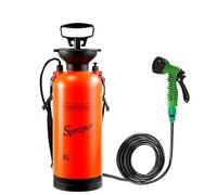 Meyjlgh Douche à pression portable de 8 L - 7 modes de pulvérisation - Buse rotative à 360° - Tube en cuir - Pulvérisateur de jardin - Pompe à dos - Pulvérisateur de voyage - Randonnée - Escalade