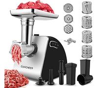 Meykey Hachoir à viande électrique 5 en 1 multifonction avec 4 lames et 3 plaques de coupe en acier inoxydable pour saucisses, autres accessoires pour biscuits, boulettes de viande, 2000 W max