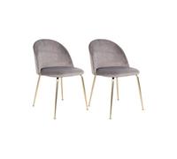 Lot de 2 Chaises Velours Gris et Pieds Métal Doré - MEYRIN - ALTOBUY Gris G