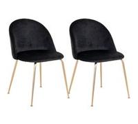 Lot de 2 Chaises Velours Noir et Pieds Métal Doré - MEYRIN -
