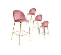 Lot de 4 Chaises Hautes Velours Rose et Pieds Métal Doré - MEYRIN - ALTOBUY Rose G
