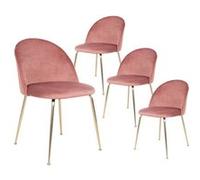 Lot de 4 Chaises Velours Rose et Pieds Métal Doré - MEYRIN - ALTOBUY Rose G