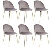 Lot de 6 Chaises Velours Gris et Pieds Métal Doré - MEYRIN - ALTOBUY Gris G