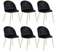 Lot de 6 Chaises Velours Noir et Pieds Métal Doré - MEYRIN -