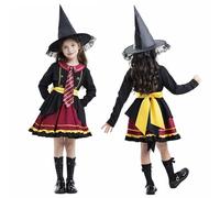 MeYuxg Costume de magicien 4 pièces pour femme et fille - Robe Lolita, chapeau de sorcière, cravate et ceinture pour carnaval, Halloween, cosplay, carnaval et jeux de rôle (fille, 130 cm)