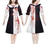 MeYuxg Costume de Terrifier pour femme - Robe de terrifier - Robe de cosplay clown avec taches de sang - Costume de clown noir et blanc - Tenue adulte pour Halloween, carnaval, maison hantée - Taille