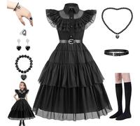 MeYuxg Déguisement Mercredi Enfants, Déguisement Halloween Fille, Costume Halloween Fille pour robe mercredi Addans, Gothique Lolita Robe Filles, Costume Mercredi (110)
